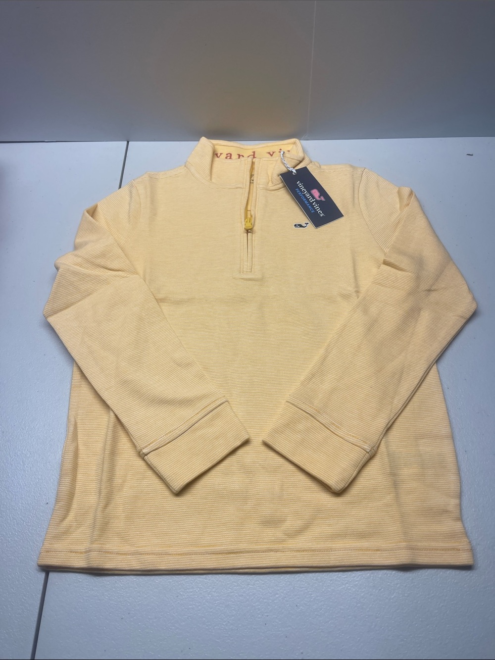 Vineyard Vines Saltwater 1/4 Zip Pullover Size S Honey Yellow White Stripe NWT